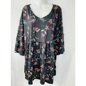 Woman within plus sz 22/24 1X Black Floral blouse